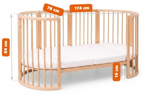 Białe skandynawskie łóżeczko niemowlęce 7w1 z materacem K7-P07