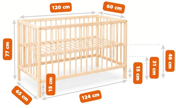 Białe skandynawskie łóżeczko z materacem 60x120 M7-W69