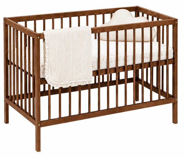 Brązowe retro łóżeczko niemowlęce z materacem 60x120 E7-C48