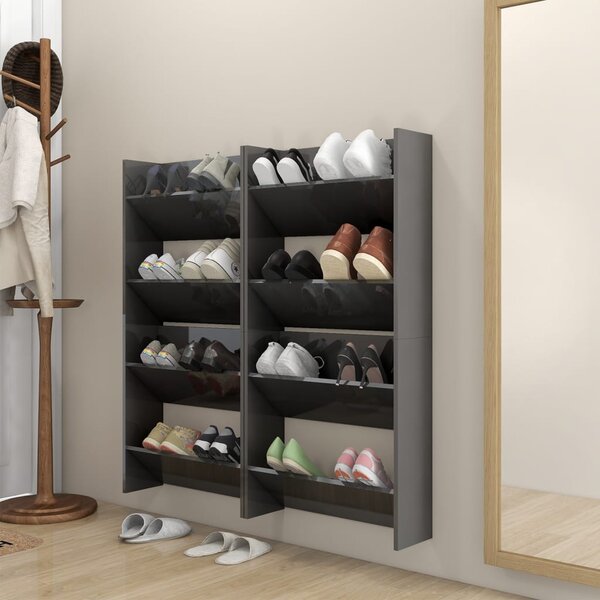 Półki ścienne na buty, 4 szt., szare z połyskiem, 60x18x60 cm