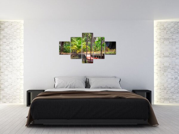 Obraz - Drewniana łódź na kanale, Tajlandia (125x70 cm)