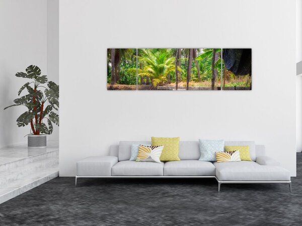 Obraz - Drewniana łódź na kanale, Tajlandia (170x50 cm)