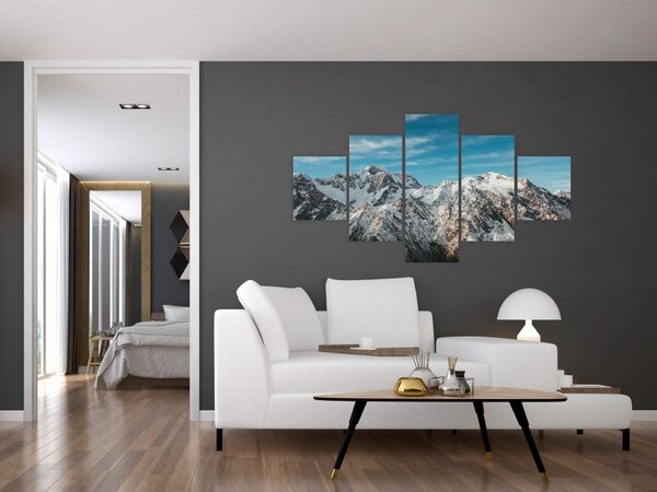 Obraz ośnieżonych szczytów, Fiordland (125x70 cm)