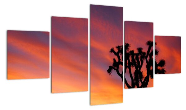 Obraz zachodu słońca nad sylwetką drzewa (125x70 cm)