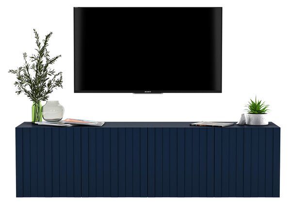 Granatowa wisząca szafka na TV z lamelami - Irving 6X