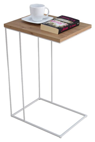 Skandynawski druciany stolik pomocniczy dąb artisan + biały C0-W23