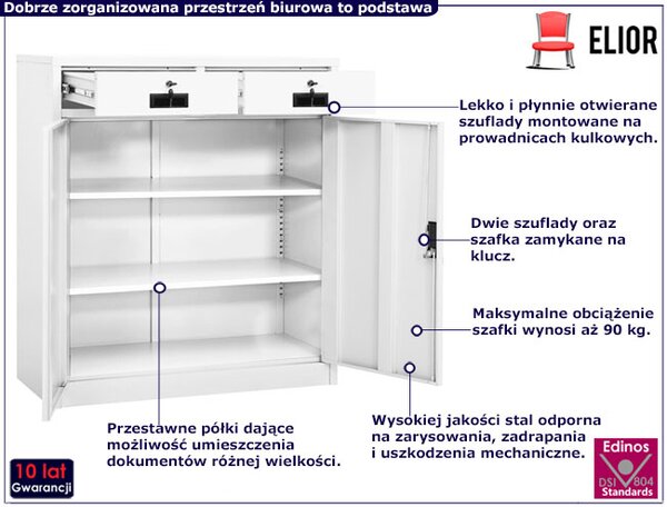 Biała stalowa szafka biurowa na klucz G8-Z22