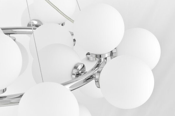 LAMPA WISZĄCA NOWOCZESNA CHROMOWANA BIAŁE KULE MARSIADA 25