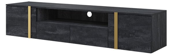 Wisząca szafka RTV Verica z szufladami i metalowymi uchwytami 200 cm - czarny beton / złote uchwyty