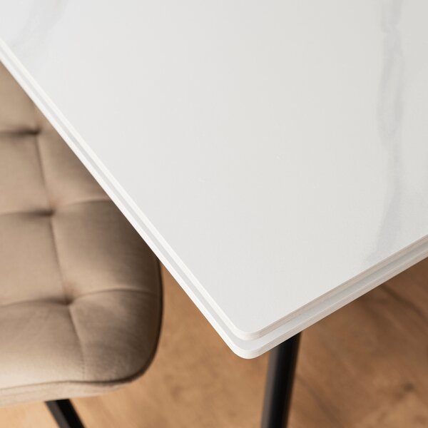 Stół Rozkładany Kwadratowy LARES 90-150 cm Ceramiczny Biały Marmur/Czarny Nowoczesny