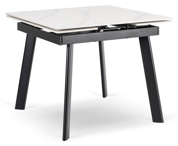 Stół Rozkładany Kwadratowy LARES 90-150 cm Ceramiczny Biały Marmur/Czarny Nowoczesny