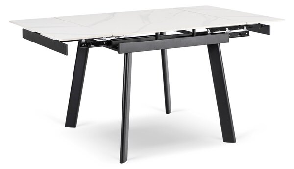 Stół Rozkładany Kwadratowy LARES 90-150 cm Ceramiczny Biały Marmur/Czarny Nowoczesny