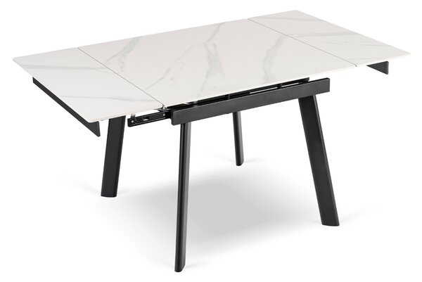 Stół Rozkładany Kwadratowy LARES 90-150 cm Ceramiczny Biały Marmur/Czarny Nowoczesny