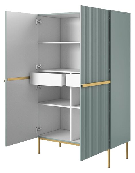 Kredens Nicole z metalowymi uchwytami i nogami 100 cm - szałwia / złote nóżki - Limitowana oferta