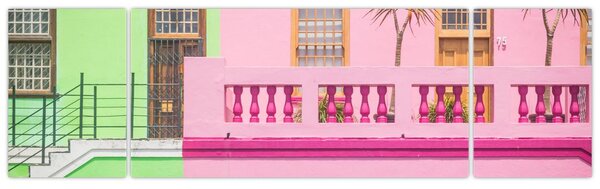 Obraz samochodu - kolorowe domy (170x50 cm)