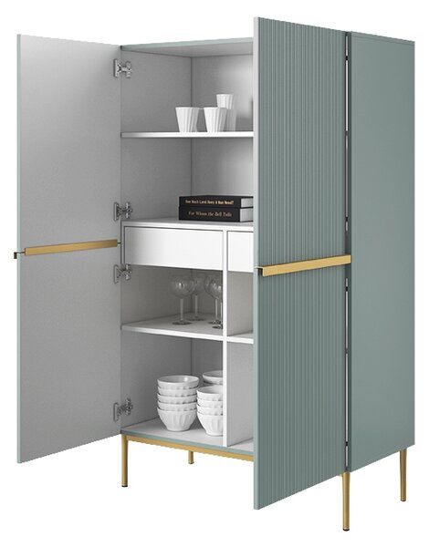 Kredens Nicole z metalowymi uchwytami i nogami 100 cm - szałwia / złote nóżki - Limitowana oferta