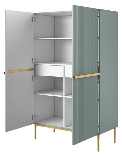 Kredens Nicole z metalowymi uchwytami i nogami 100 cm - szałwia / złote nóżki - Limitowana oferta