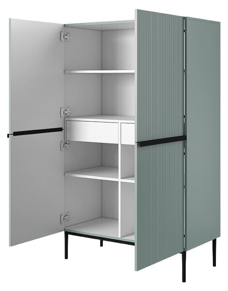 Kredens Nicole z metalowymi uchwytami i nogami 100 cm - szałwia / czarne nóżki - Limitowana oferta