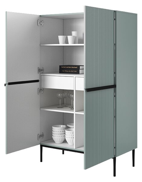 Kredens Nicole z metalowymi uchwytami i nogami 100 cm - szałwia / czarne nóżki - Limitowana oferta