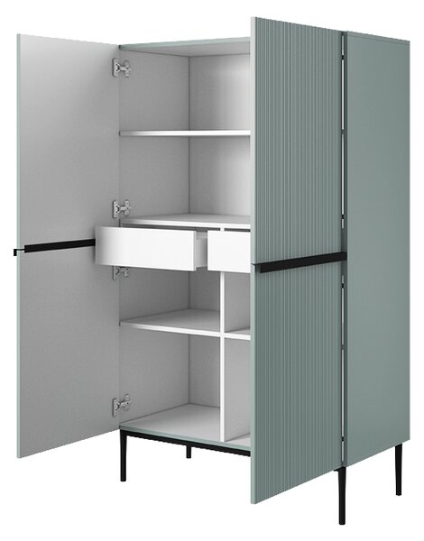 Kredens Nicole z metalowymi uchwytami i nogami 100 cm - szałwia / czarne nóżki - Limitowana oferta