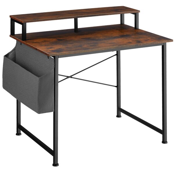 Tectake 404664 biurko komputerowe z nadstawką na monitor - drewno industrialne ciemne, rustykalne, 120 cm