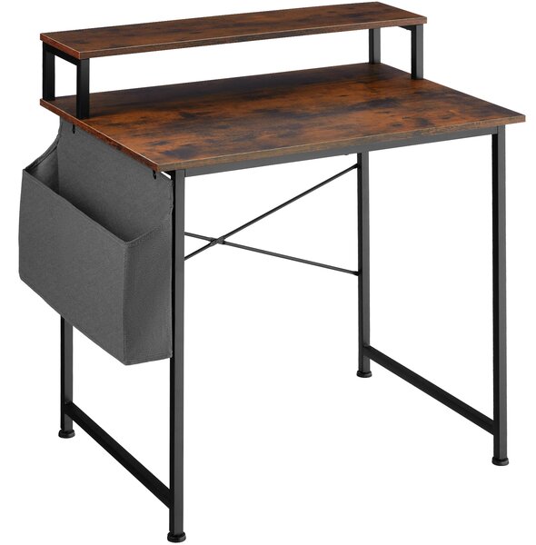 Tectake 404662 biurko komputerowe z nadstawką na monitor - drewno industrialne ciemne, rustykalne, 80 cm