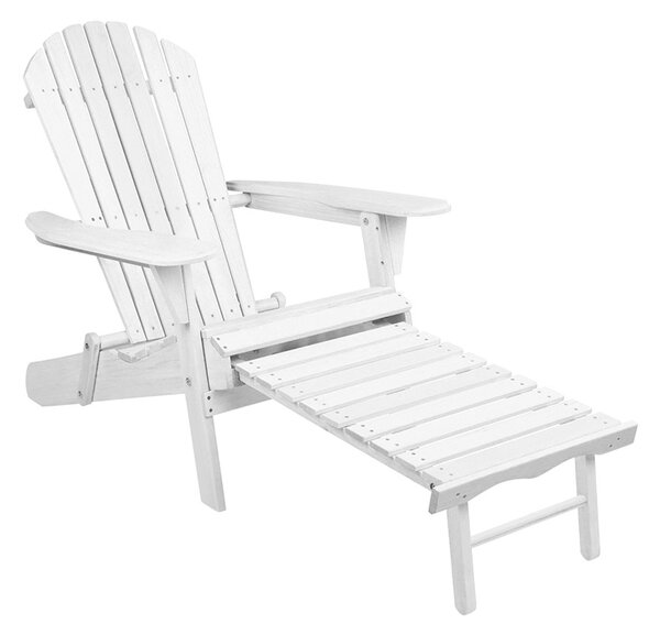 Drewniane krzesło ogrodowe z wysuwanym podnóżkiem-białe