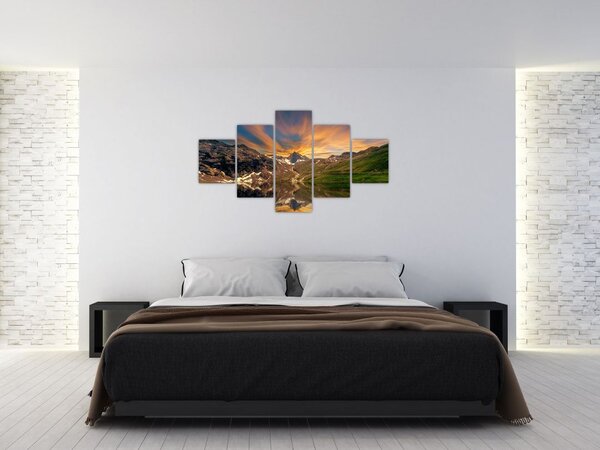 Obraz - Odbicie w górskim jeziorze (125x70 cm)
