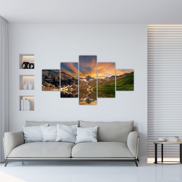 Obraz - Odbicie w górskim jeziorze (125x70 cm)