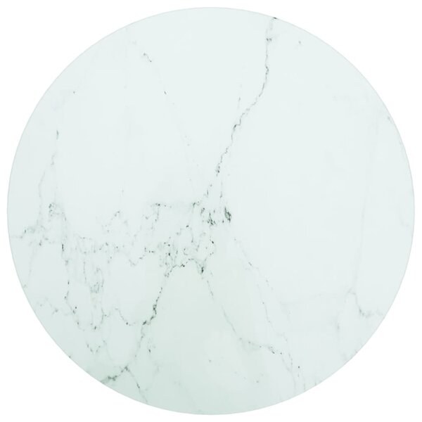 Blat do stołu, biały, Ø40x0,8 cm, szkło ze wzorem marmuru