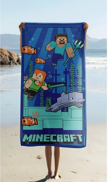 Niebieski ręcznik dziecięcy z mikrowłókna 70x140 cm Minecraft "Underwater Fun" – Jerry Fabrics