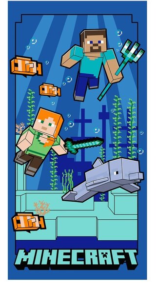 Niebieski ręcznik dziecięcy z mikrowłókna 70x140 cm Minecraft "Underwater Fun" – Jerry Fabrics
