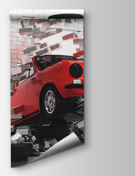 Fototapeta Samochód przebijający się przez ścianę, Fototapety 3d, Popularne Fototapety, u96599 - Tapeko.pl