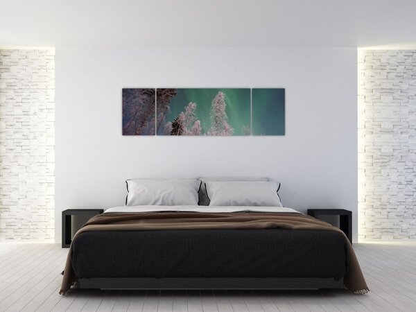 Obraz zorzy polarnej nad zamarzniętymi drzewami (170x50 cm)