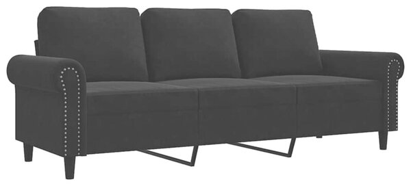 Sofa 3-osobowa, czarny, 180 cm, tapicerowana aksamitem