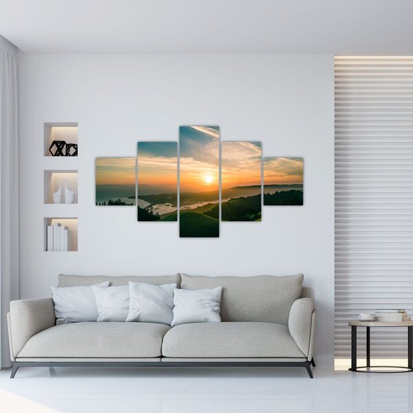 Obraz wschodu słońca nad morzem (125x70 cm)
