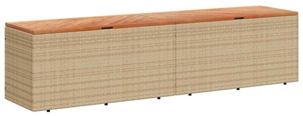 Skrzynia ogrodowa, beżowa, 220x50x54 cm, polirattan i akacja