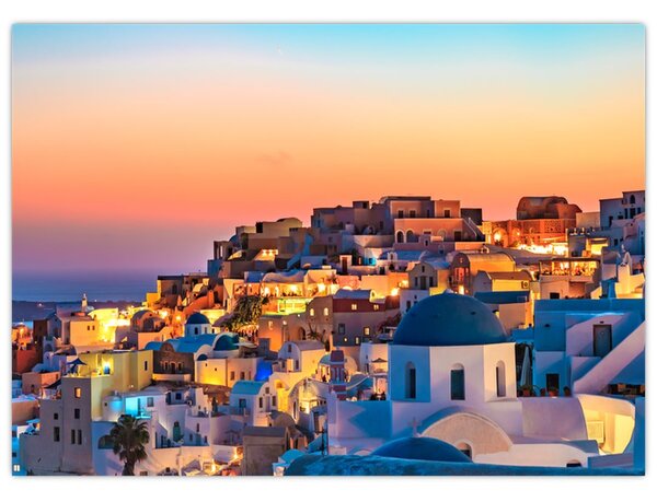 Obraz - Santorini o zmierzchu (70x50 cm)