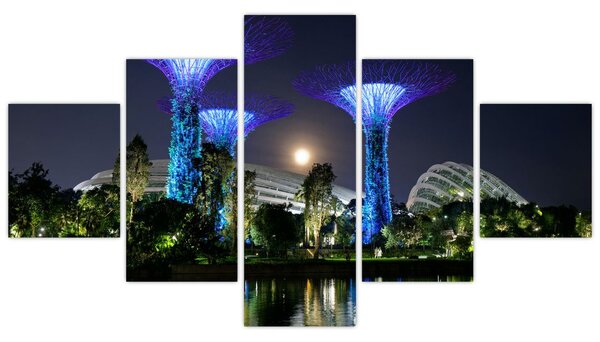 Obraz przedstawiający pełnię księżyca w ogrodach Singapuru (125x70 cm)