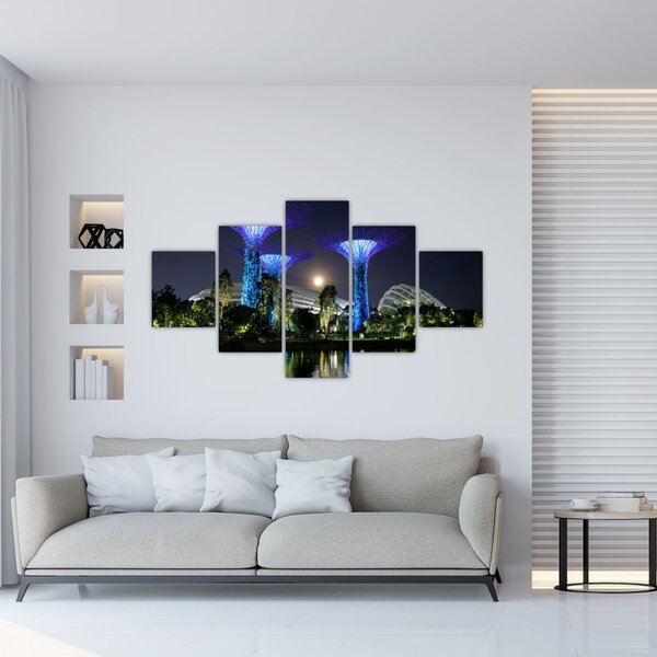 Obraz przedstawiający pełnię księżyca w ogrodach Singapuru (125x70 cm)