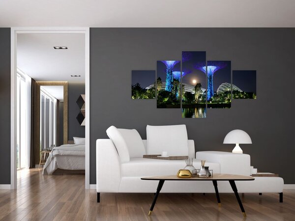 Obraz przedstawiający pełnię księżyca w ogrodach Singapuru (125x70 cm)
