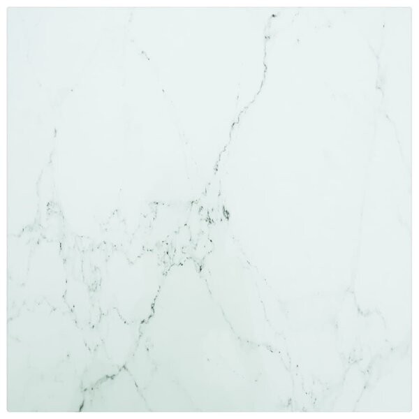Blat stołu, biały, 40x40 cm, 6 mm, szkło ze wzorem marmuru