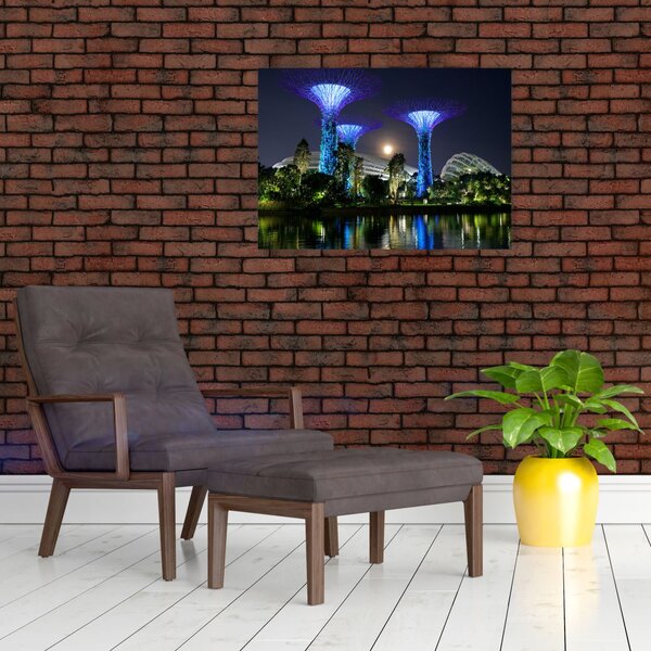 Obraz przedstawiający pełnię księżyca w ogrodach Singapuru (70x50 cm)