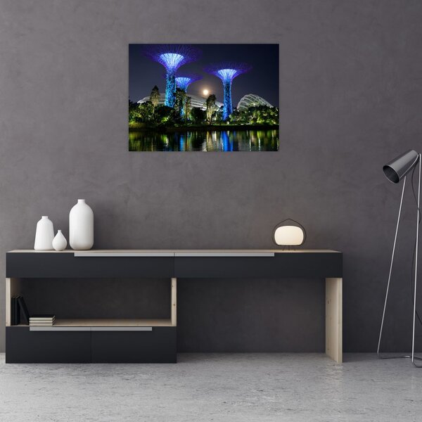 Obraz przedstawiający pełnię księżyca w ogrodach Singapuru (70x50 cm)