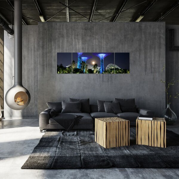 Obraz przedstawiający pełnię księżyca w ogrodach Singapuru (170x50 cm)