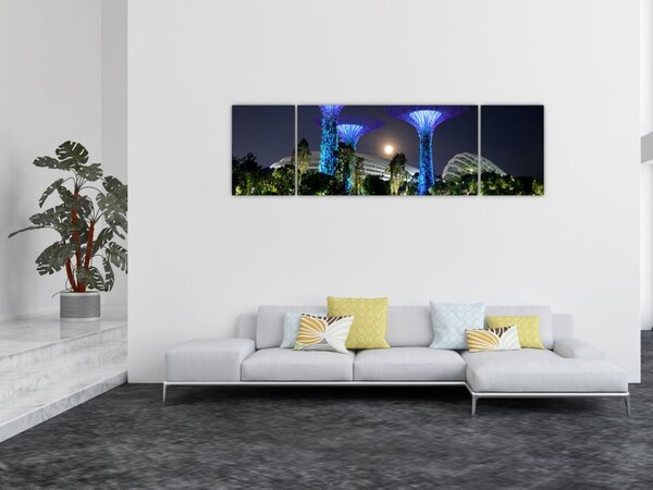 Obraz przedstawiający pełnię księżyca w ogrodach Singapuru (170x50 cm)