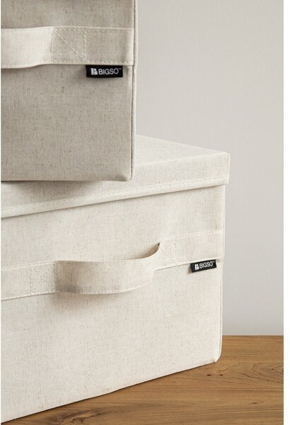 Beżowy tekstylny pojemnik z pokrywką 31x41x22 cm Soft Storage Medium – Bigso