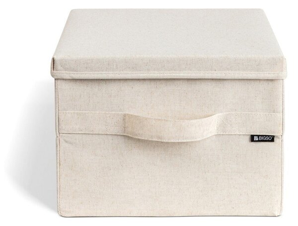 Beżowy tekstylny pojemnik z pokrywką 31x41x22 cm Soft Storage Medium – Bigso