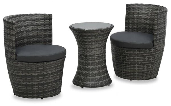 Zestaw Mebli Ogrodowych Bistro Z Poduszkami 3-Częściowy Szary Rattan Na Taras Balkon Ogród
