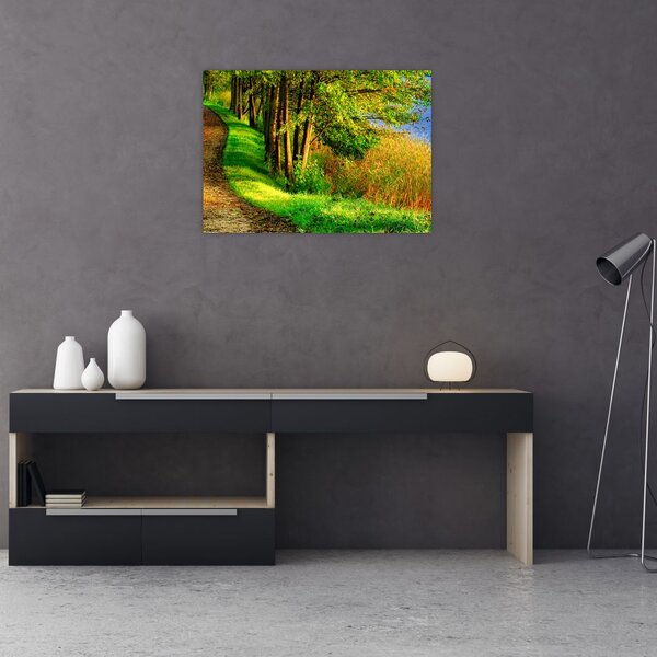 Obraz na szkle szlaku wzdłuż wody (70x50 cm)